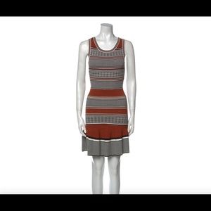 Sandro Paris fitted scoop neck ribbed knit striped mini dress size Small/medium